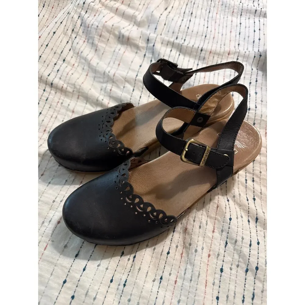 Dansko Martha Mary Jane Black Leather Clog Platform Sandals Size 40 US 10 - Picture 2 of 5